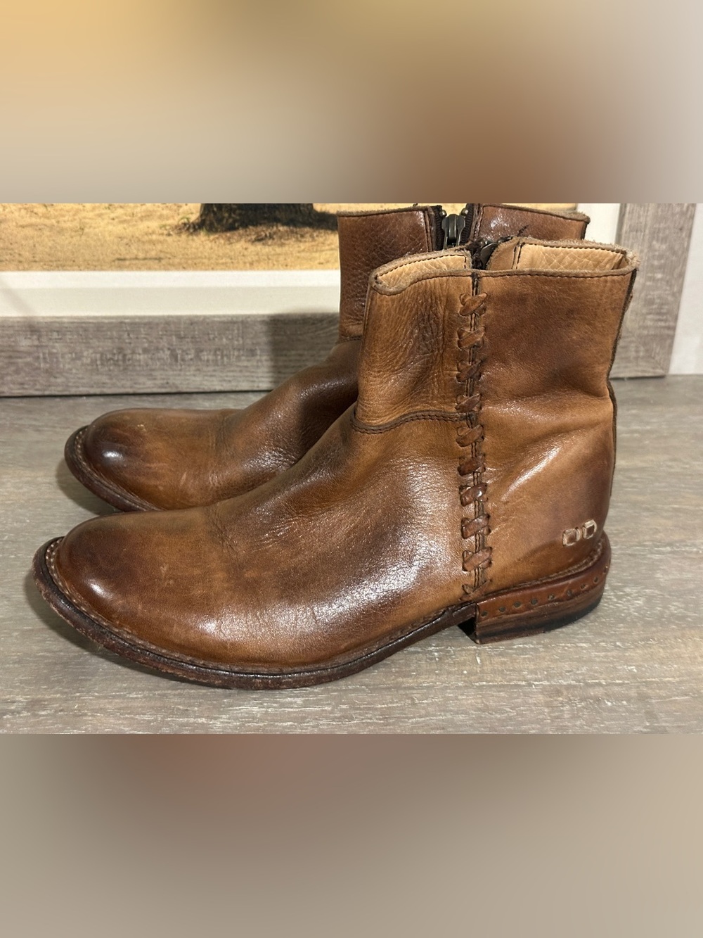 Bed Stu Brown Leather Ankle Booties with Side Stitching